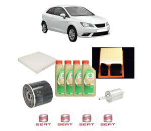 Set Pachet filtre revizie Bosch, 4 litrii ulei Castrol 5W30 SEAT IBIZA IV SC (6J1, 6P5) 1.4 LPG din 2008-2011, 4x Stickere auto cu SEAT - Img 2