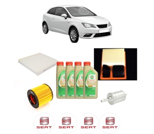 Set Pachet filtre revizie Bosch, 4 litrii ulei Castrol 5W30 SEAT IBIZA IV SC (6J1, 6P5) 1.6 din 2008-2015, 4x Stickere auto cu SEAT - Img 2