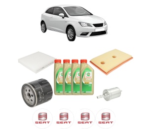 Set Pachet filtre revizie Bosch, 4 litrii ulei Castrol 5W30 SEAT IBIZA IV SC (6J1, 6P5) 1.4 TSI din 2015-2016, 4x Stickere auto cu SEAT - Img 2