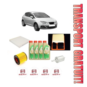 Set Pachet filtre revizie Bosch, 4 litrii ulei Castrol 5W30 SEAT IBIZA IV (6J5, 6P1) 1.6 din 2008-2012, 4x Stickere auto cu SEAT