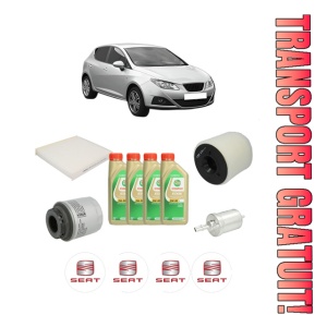 Set Pachet filtre revizie Bosch, 4 litrii ulei Castrol 5W30 SEAT IBIZA IV (6J5, 6P1) 1.2 TSI din 2010-2012, 4x Stickere auto cu SEAT