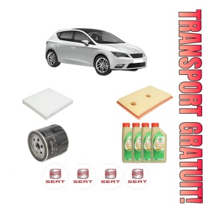 Set Pachet filtre revizie Bosch, 4 litrii ulei Castrol 5W30 SEAT LEON (5F1) 1.2 TSI din 2014-2020, 4x Stickere auto cu SEAT