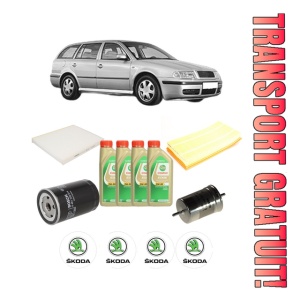 Set Pachet filtre revizie Bosch, 4 litrii ulei Castrol 5W30 SKODA Octavia I Combi (1U5) 2.0 4x4 din 2000-2004, 4x Stickere auto cu SKODA