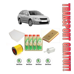Set Pachet filtre revizie Bosch, 4 litrii ulei Castrol 5W30 SKODA Octavia II Combi (1Z5) 1.6 FSI din 2004-2008, 4x Stickere auto cu SKODA