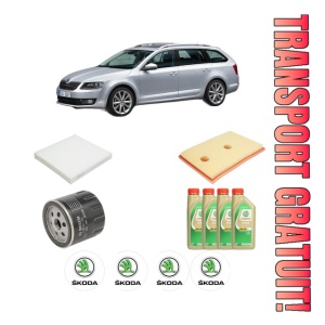 Set Pachet filtre revizie Bosch, 4 litrii ulei Castrol 5W30 SKODA Octavia III Combi (5E5, 5E6) 1.2 TSI din 2012-2017, 4x Stickere auto cu SKODA