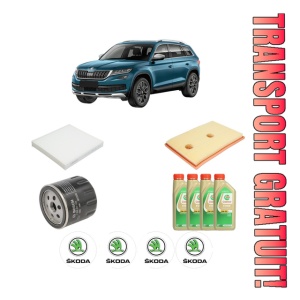 Set Pachet filtre revizie Bosch, 4 litrii ulei Castrol 5W30 SKODA KODIAQ I (NS6, NS7, NV7) 1.4 TSI din 2016, 4x Stickere auto cu SKODA