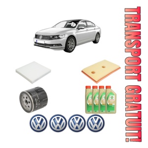 Set Pachet filtre revizie Bosch, 4 litrii ulei Castrol 5W30 Volkswagen PASSAT B8 (3G2, CB2) 1.4 TSI din 2014-2018, 4x Stickere auto cu Volkswagen