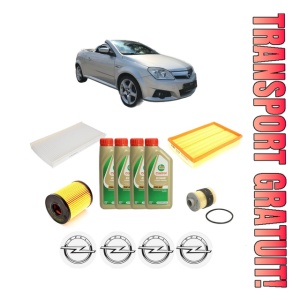 Set Pachet filtre revizie Bosch, 4 litrii ulei Castrol 5W40 OPEL TIGRA TwinTop (X04) 1.3 CDTI (R97) din 2004-2010, 4x Stickere auto cu OPEL