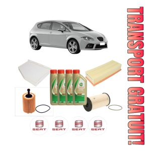 Set Pachet filtre revizie Bosch, 4 litrii ulei Castrol 5W40 SEAT LEON (1P1) 2.0 TDI din 2005-2010, 4x Stickere auto cu SEAT