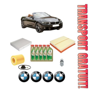 Set Pachet filtre revizie Bosch, 5 litrii ulei Castrol 0W20 BMW Seria 4 Convertible (F33, F83) 428 i din 2013-2017, 4x Stickere auto cu BMW