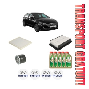 Set Pachet filtre revizie Bosch, 5 litrii ulei Castrol 0W20 HYUNDAI i30 (PDE, PD, PDEN) 1.5 T-GDI hybrid 48V din 2020, 4x Stickere auto cu HYUNDAI