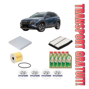 Set Pachet filtre revizie Bosch, 5 litrii ulei Castrol 0W20 HYUNDAI TUCSON (NX4E, NX4A) 1.6 CRDi Hybrid 48V din 2020, 4x Stickere auto cu HYUNDAI