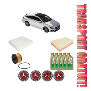 Set Pachet filtre revizie Bosch, 5 litrii ulei Castrol 0W20 MERCEDES-BENZ CLA Shooting Brake (X118) CLA 250 e (118.686) din 2020, 4x Stickere auto cu MERCEDES-BENZ