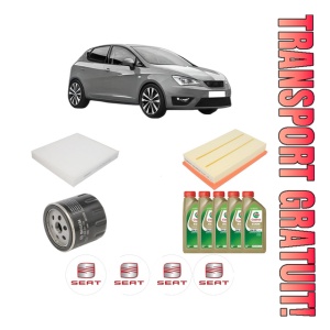 Set Pachet filtre revizie Bosch, 5 litrii ulei Castrol 0W20 SEAT IBIZA V (KJ1, KJG) 1.5 TSI din 2017, 4x Stickere auto cu SEAT