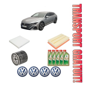 Set Pachet filtre revizie Bosch, 5 litrii ulei Castrol 0W20 Volkswagen ARTEON SHOOTING BRAKE (3H9) 1.5 TSi din 2020, 4x Stickere auto cu Volkswagen