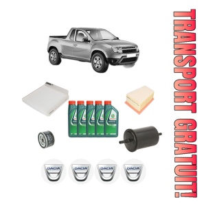 Set Pachet filtre revizie Bosch, 5 litrii ulei Castrol 10W40 DACIA LOGAN Pickup (US_) 1.6 16V (US1Y) din 2010-2013, 4x Stickere auto cu DACIA