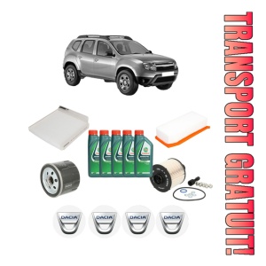 Set Pachet filtre revizie Bosch, 5 litrii ulei Castrol 10W40 DACIA DUSTER (HS_) 1.5 dCi 4x4 din 2010-2018, 4x Stickere auto cu DACIA
