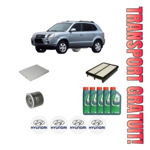 Set Pachet filtre revizie Bosch, 5 litrii ulei Castrol 10W40 HYUNDAI TUCSON (JM) 2.7 All-wheel Drive din 2004-2010, 4x Stickere auto cu HYUNDAI