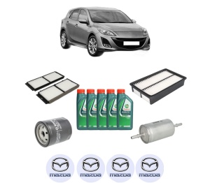 Set Pachet filtre revizie Bosch, 5 litrii ulei Castrol 10W40 MAZDA 3 (BL) 2.0 DISI (BLEFW) din 2009-2012, 4x Stickere auto cu MAZDA - Img 2
