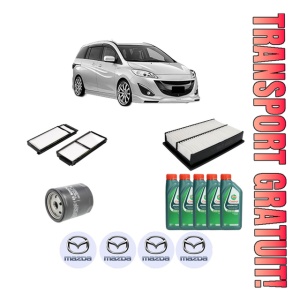 Set Pachet filtre revizie Bosch, 5 litrii ulei Castrol 10W40 MAZDA 5 (CW) 1.8 MZR din 2010, 4x Stickere auto cu MAZDA