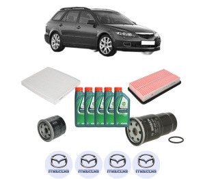 Set Pachet filtre revizie Bosch, 5 litrii ulei Castrol 10W40 MAZDA 6 Station Wagon (GY) 2.0 DI (GY19) din 2002-2005, 4x Stickere auto cu MAZDA - Img 2