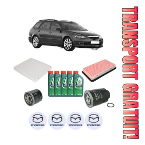 Set Pachet filtre revizie Bosch, 5 litrii ulei Castrol 10W40 MAZDA 6 Station Wagon (GY) 2.0 DI (GY19) din 2002-2007, 4x Stickere auto cu MAZDA