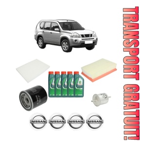 Set Pachet filtre revizie Bosch, 5 litrii ulei Castrol 10W40 NISSAN X-TRAIL II (T31) 2.0 FWD din 2007-2013, 4x Stickere auto cu NISSAN