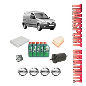 Set Pachet filtre revizie Bosch, 5 litrii ulei Castrol 10W40 NISSAN KUBISTAR Van (X76) 1.6 16V din 2003-2009, 4x Stickere auto cu NISSAN