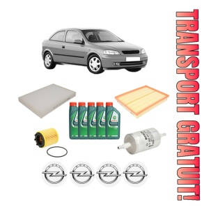 Set Pachet filtre revizie Bosch, 5 litrii ulei Castrol 10W40 OPEL ASTRA G Hatchback (T98) 2.2 16V (F08, F48) din 2000-2005, 4x Stickere auto cu OPEL
