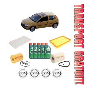 Set Pachet filtre revizie Bosch, 5 litrii ulei Castrol 10W40 OPEL CORSA C (X01) 1.7 DTI (F08, F68) din 2000-2009, 4x Stickere auto cu OPEL