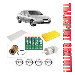 Set Pachet filtre revizie Bosch, 5 litrii ulei Castrol 10W40 OPEL VECTRA B (J96) 1.8 i 16V (F19) din 2000-2002, 4x Stickere auto cu OPEL