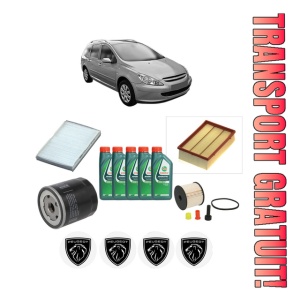 Set Pachet filtre revizie Bosch, 5 litrii ulei Castrol 10W40 PEUGEOT 307 SW Estate Van (3E_, 3H_) 2.0 HDi din 2003-2009, 4x Stickere auto cu PEUGEOT