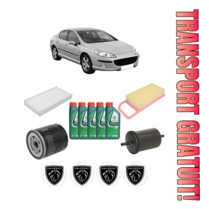 Set Pachet filtre revizie Bosch, 5 litrii ulei Castrol 10W40 PEUGEOT 407 (6D_) 2.2 16V (6D3FYH, 6D3FYE) din 2005-2010, 4x Stickere auto cu PEUGEOT