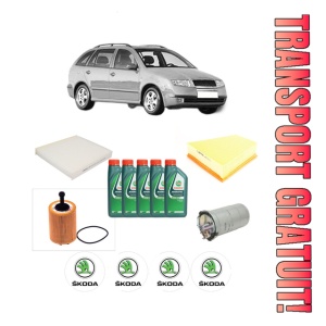 Set Pachet filtre revizie Bosch, 5 litrii ulei Castrol 10W40 SKODA FABIA I Combi (6Y5) 1.9 SDI din 2000-2007, 4x Stickere auto cu SKODA