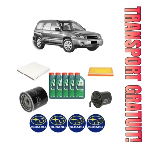 Set Pachet filtre revizie Bosch, 5 litrii ulei Castrol 10W40 SUBARU FORESTER (SG_) 2.0 X AWD (SG5) din 2005-2008, 4x Stickere auto cu SUBARU