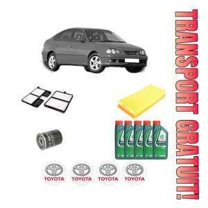 Set Pachet filtre revizie Bosch, 5 litrii ulei Castrol 10W40 TOYOTA AVENSIS Liftback (_T22_) 2.0 VVT-i (AZT220_, AZT220R) din 2000-2003, 4x Stickere auto cu TOYOTA