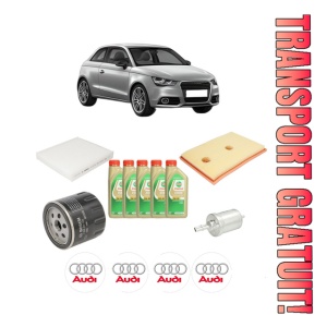 Set Pachet filtre revizie Bosch, 5 litrii ulei Castrol 5W30 AUDI A1 (8X1, 8XK) 1.4 TFSI din 2014-2018, 4x Stickere auto cu AUDI