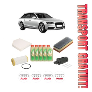 Set Pachet filtre revizie Bosch, 5 litrii ulei Castrol 5W30 AUDI A4 B8 Avant (8K5) 1.8 TFSI din 2011-2015, 4x Stickere auto cu AUDI