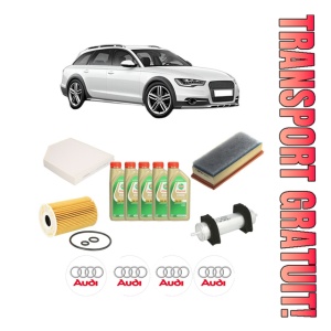 Set Pachet filtre revizie Bosch, 5 litrii ulei Castrol 5W30 AUDI A4 Allroad B8 (8KH) 2.0 TDI quattro din 2011-2016, 4x Stickere auto cu AUDI