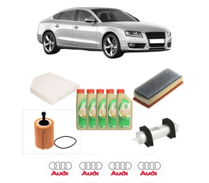 Set Pachet filtre revizie Bosch, 5 litrii ulei Castrol 5W30 AUDI A5 Sportback (8TA) 2.0 TDI quattro din 2009-2012, 4x Stickere auto cu AUDI - Img 2