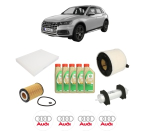 Set Pachet filtre revizie Bosch, 5 litrii ulei Castrol 5W30 AUDI Q5 (FYB, FYG) 2.0 TDI quattro din 2016-2018, 4x Stickere auto cu AUDI - Img 2
