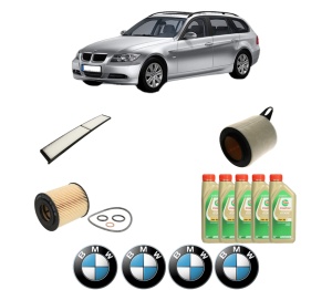 Set Pachet filtre revizie Bosch, 5 litrii ulei Castrol 5W30 BMW Seria 3 Touring (E91) 318 i din 2006-2007, 4x Stickere auto cu BMW - Img 2