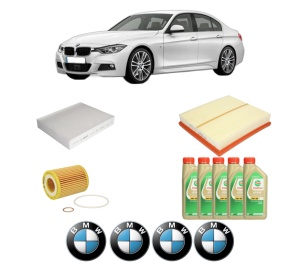Set Pachet filtre revizie Bosch, 5 litrii ulei Castrol 5W30 BMW Seria 3 (F30, F80) 316 i din 2012-2016, 4x Stickere auto cu BMW - Img 2