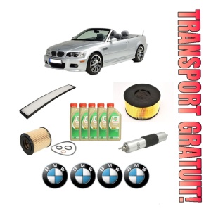 Set Pachet filtre revizie Bosch, 5 litrii ulei Castrol 5W30 BMW Seria 3 Compact (E46) 316 ti din 2001-2005, 4x Stickere auto cu BMW