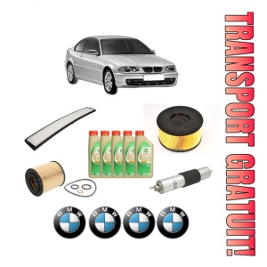 Set Pachet filtre revizie Bosch, 5 litrii ulei Castrol 5W30 BMW Seria 3 (E46) 316 i din 2002-2005, 4x Stickere auto cu BMW