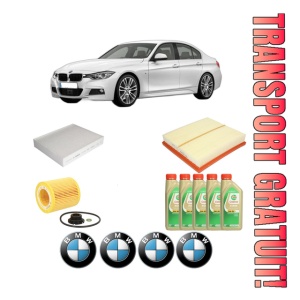 Set Pachet filtre revizie Bosch, 5 litrii ulei Castrol 5W30 BMW Seria 3 (F30, F80) 328 i xDrive din 2012-2016, 4x Stickere auto cu BMW