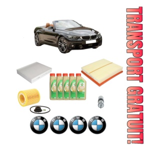 Set Pachet filtre revizie Bosch, 5 litrii ulei Castrol 5W30 BMW Seria 4 Convertible (F33, F83) 428 i din 2013-2017, 4x Stickere auto cu BMW