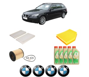 Set Pachet filtre revizie Bosch, 5 litrii ulei Castrol 5W30 BMW Seria 5 Touring (E61) 520 i din 2007-2010, 4x Stickere auto cu BMW - Img 2