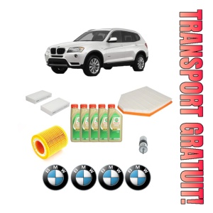 Set Pachet filtre revizie Bosch, 5 litrii ulei Castrol 5W30 BMW Seria X3 (F25) sDrive 20 i din 2014-2017, 4x Stickere auto cu BMW