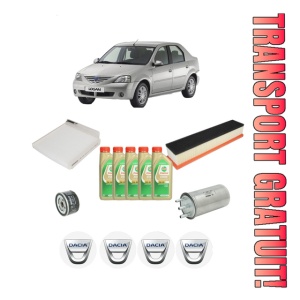 Set Pachet filtre revizie Bosch, 5 litrii ulei Castrol 5W30 DACIA LOGAN (LS_) 1.5 dCi (LS0J, LS0Y) din 2005, 4x Stickere auto cu DACIA